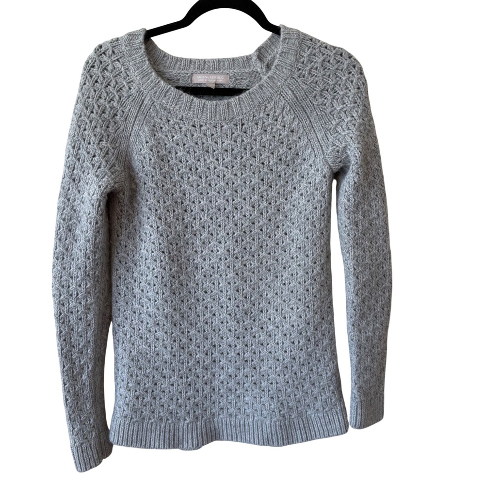 Banana Republic Womens Merino Wool Alpaca Sweater XS Gray Textured Knit Luxury